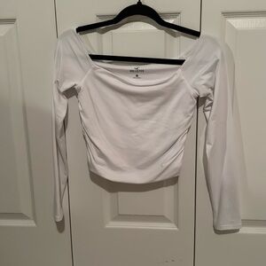 Small Hollister Ruched Off the shoulder White long sleeve crop top